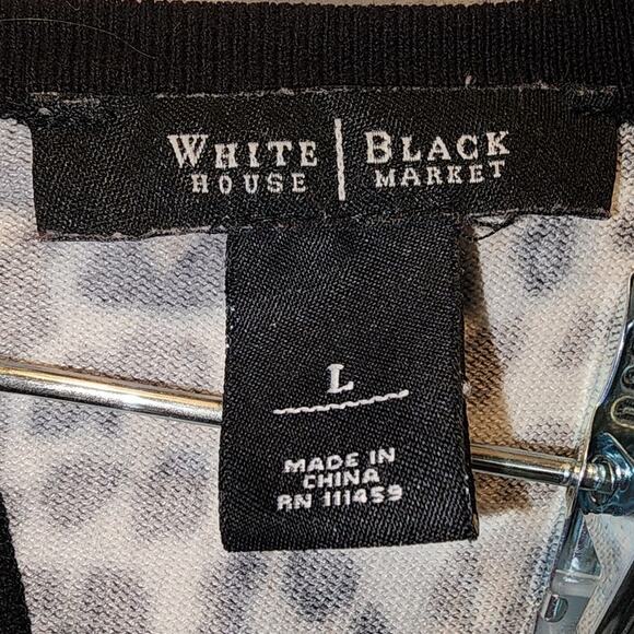 White House Black Market Short Sheer Sleeves Leopard Print Knit Top Size Large - Picture 4 of 6